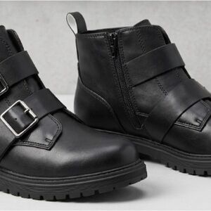 Women’s Black Leather Buckle Ankle Boots